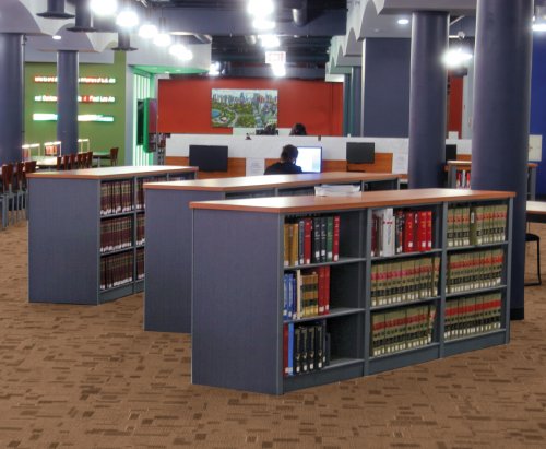 library shelving with law books